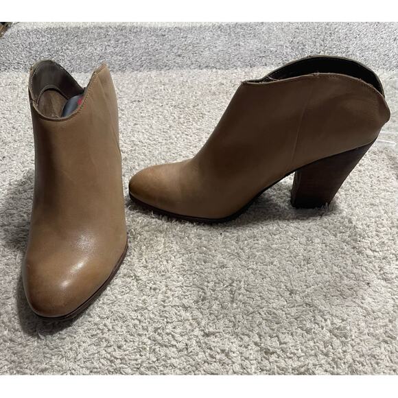 Dolce Vita Haken Ankle Booties Leather Womens 10 Side Zip Block Heel Boots Tan - Picture 1 of 13